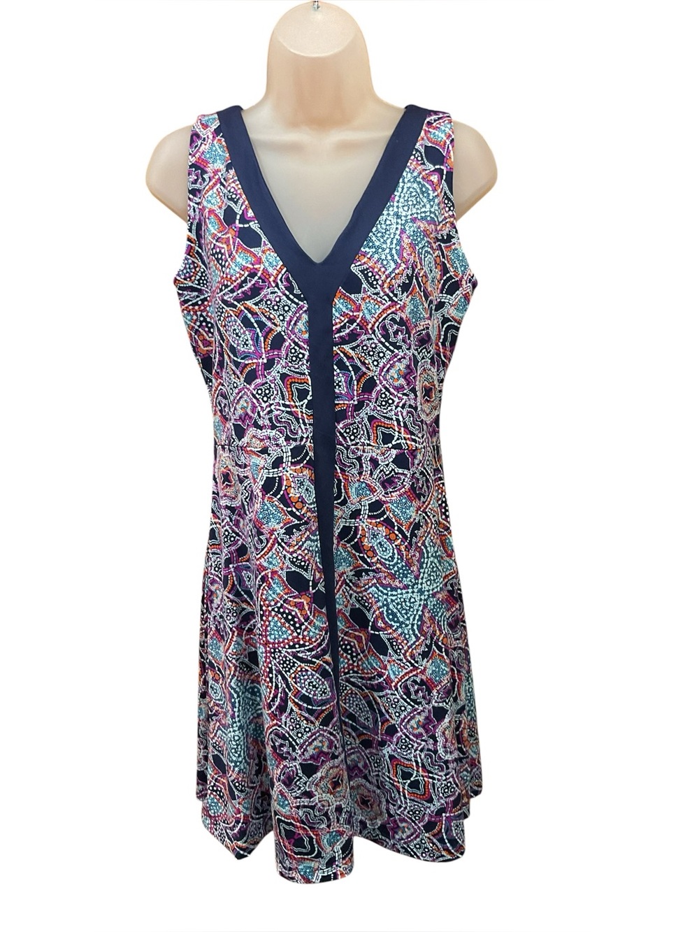NWT Title Nine Hillary Dream Navy Print Sleeveless Dress Size M